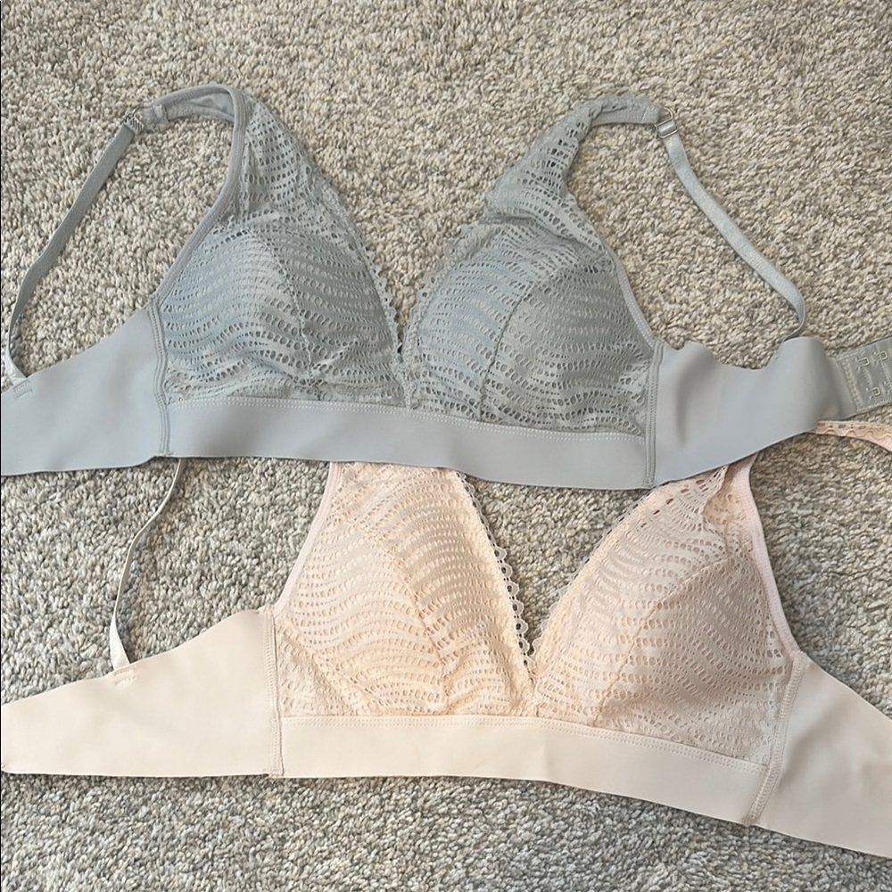 Elegant Lace Bralette Set - Gray and Cream